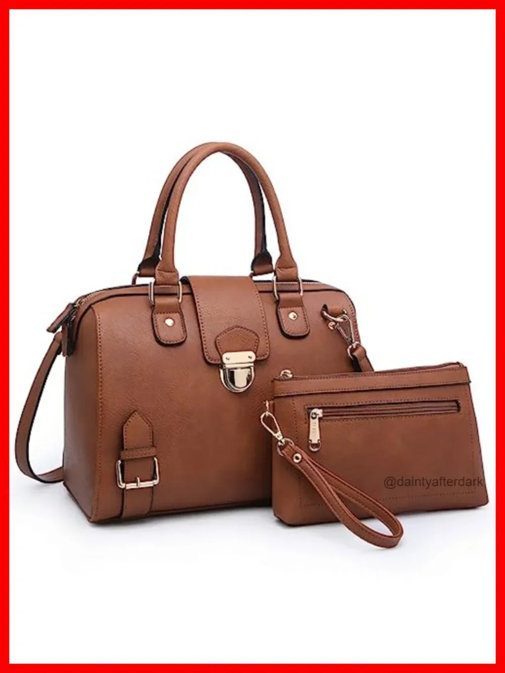 Vegan Leather Boston Satchel Tote Top Handle Work Bag Adjustable Strap